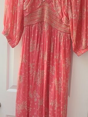 Free People Coral Maxi Dress with Cream Floral Print